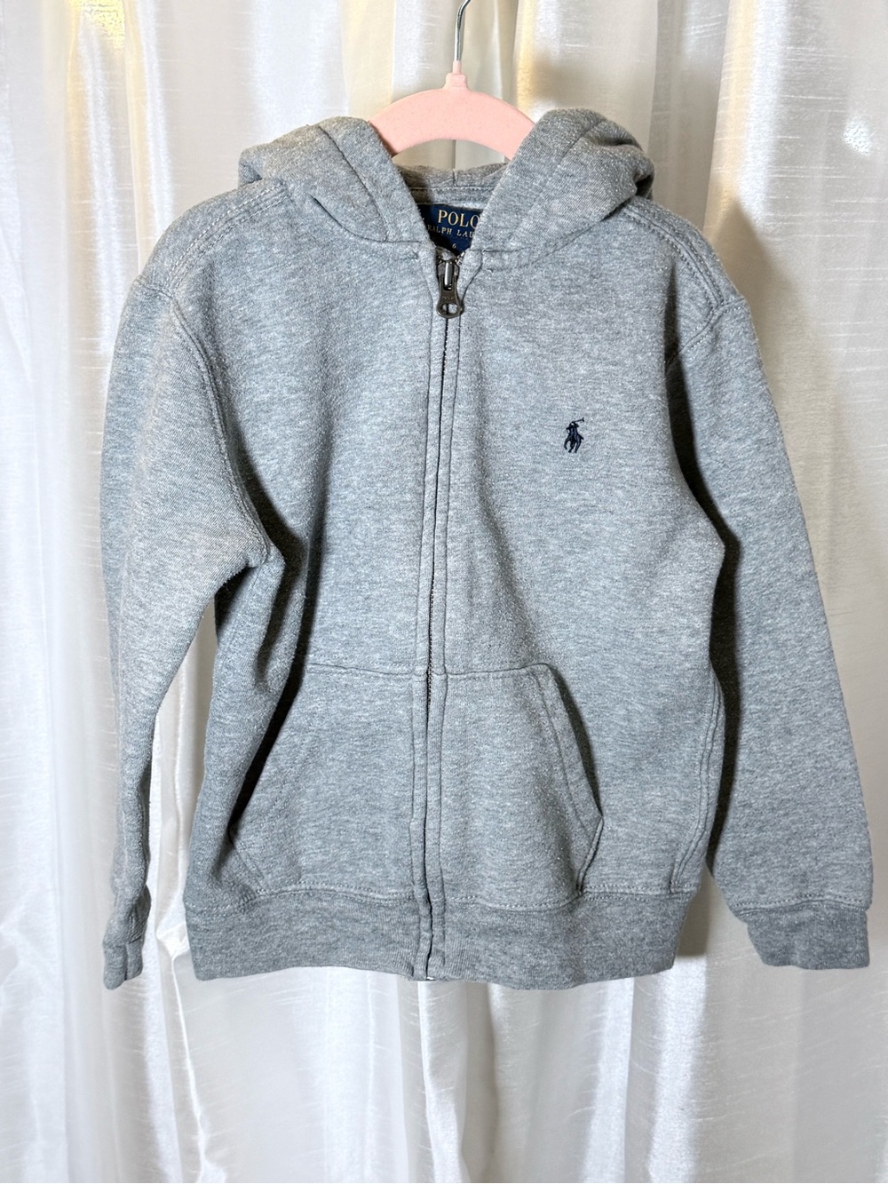 Polo by Ralph Lauren Kids Light Heather Gray Zip Hoodie with Navy Pony